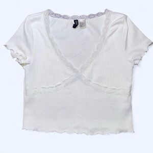 Divided White Lacey V-Neck Crop Top